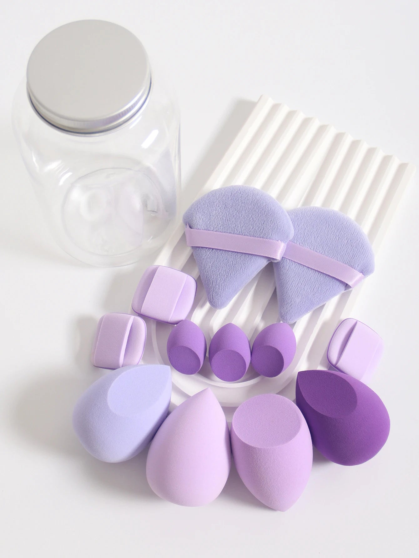 12Pcs Makeup Sponge Set with Storage Jar Latex-Free, Makeup Sponge Finger Puff, Dual-Use Wet & Dry Foundation Cosmetic Puffs