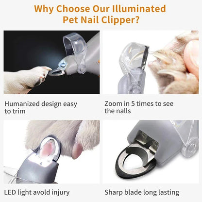 Professional Pet Nail Clipper With LED Light Safety Guard Cat Dog Toenail Scissors Trimmer Grooming Tool For Small Pets