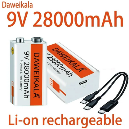 2025 9V battery 28000mAh li-ion Rechargeable battery Type-C Battery 9v for Multimeter Microphone Toy Remote Control