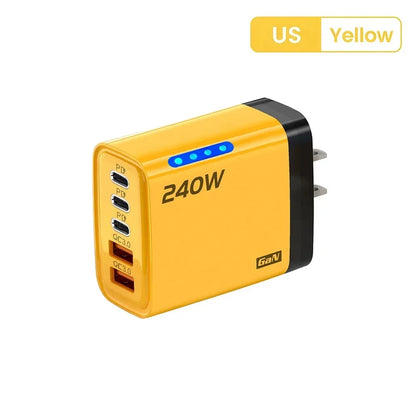 Total 240W Power GaN Charger 5 in 1 Fast Charging Charger PD Adapter For iPhone Samsung Xiaomi Huawei Laptop Tablet 2USB 3C