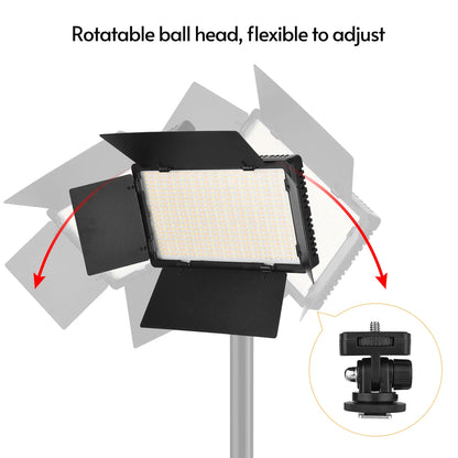 Andoer LED-600 LED 3200-5600K Video Light Photography Light Panel with Barndoor 1/4 Inch Screw Ball Head for Photography Studio