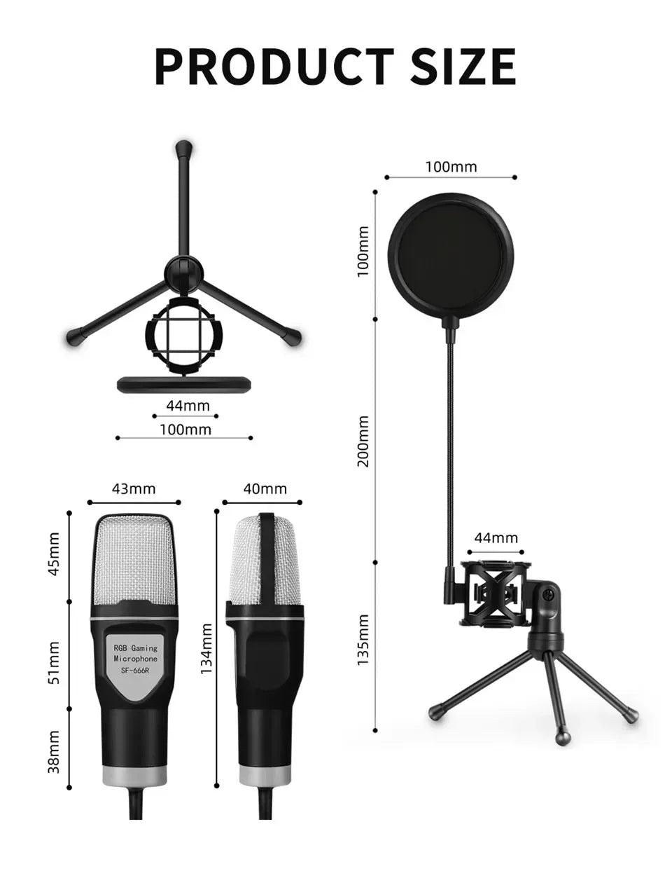 USB Microphone Clear Full RGB Capacitive Gaming Esports Desktop Microphone Live Conferencing Podcast Recording Studio Computer