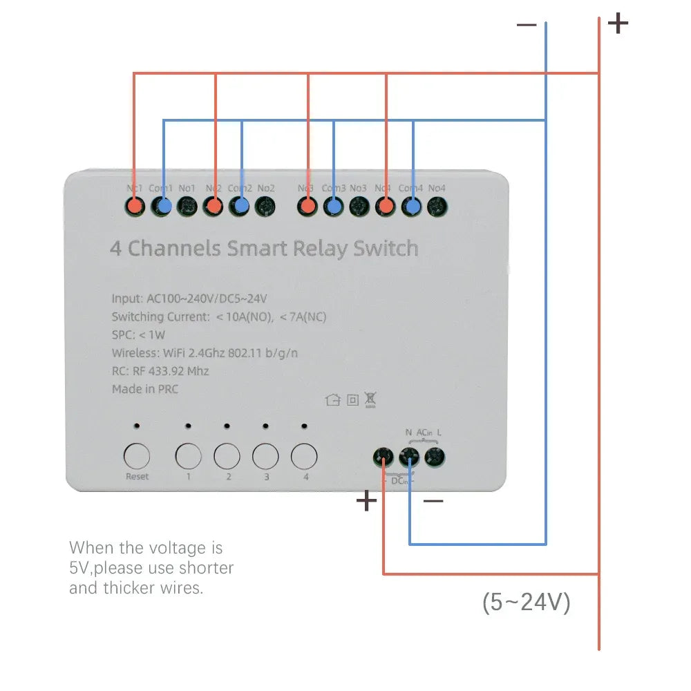 【4 Channel Smart Relay】Tuya WiFi+RF433 DIY Module AC 100-240V/DC 5-24V Alexa Remote Timer Switch for LED Light Home Automation
