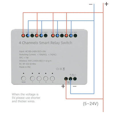 【4 Channel Smart Relay】Tuya WiFi+RF433 DIY Module AC 100-240V/DC 5-24V Alexa Remote Timer Switch for LED Light Home Automation