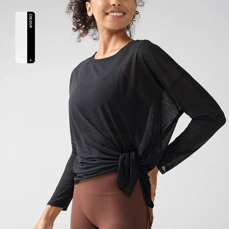 Gym Sports Tops Workout T-shirts Women Yoga Clothing Running Loose Slim Quick Dry Training Long Sleeve Blouse Fitness Tops👚