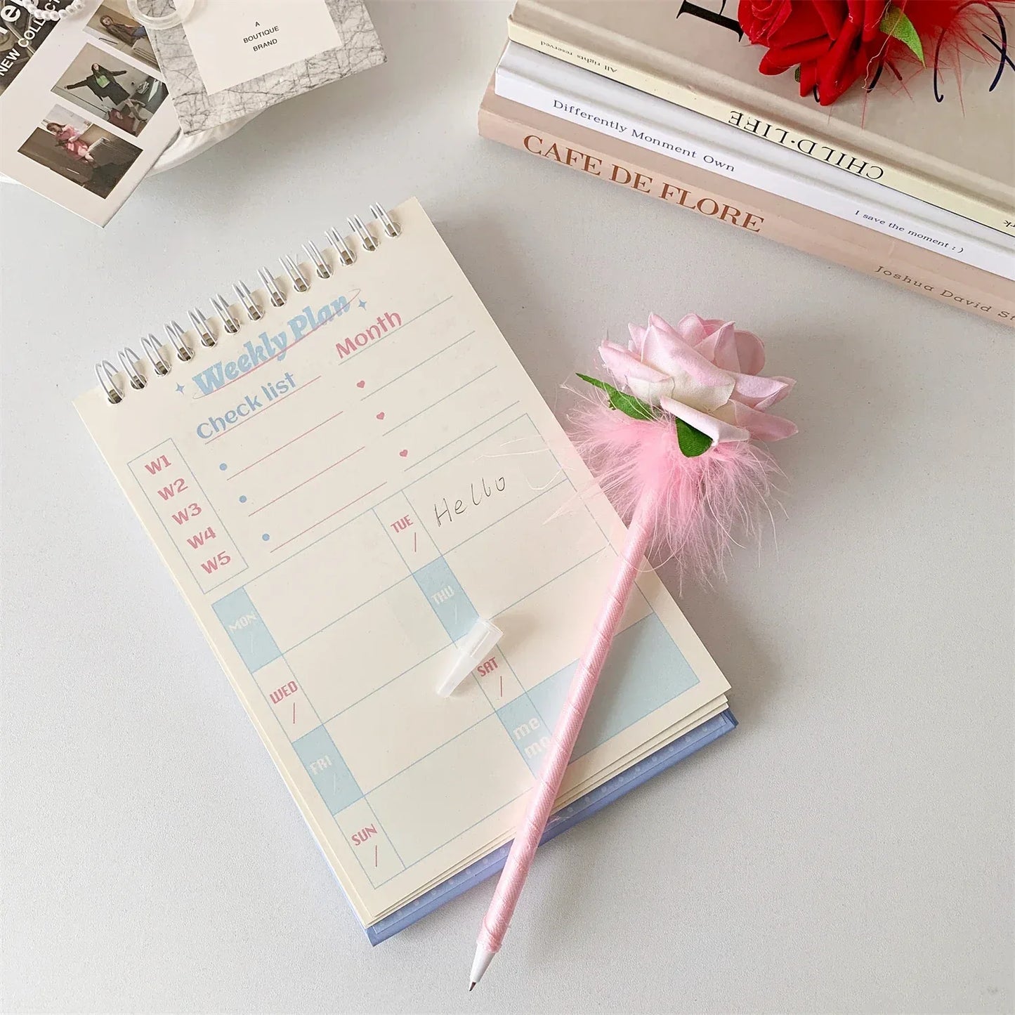 10pcs/set Simulated Rose Shaped Ballpoint Pen Valentine's Day Desktop Decoration Supplies Student Writing Supplies Set