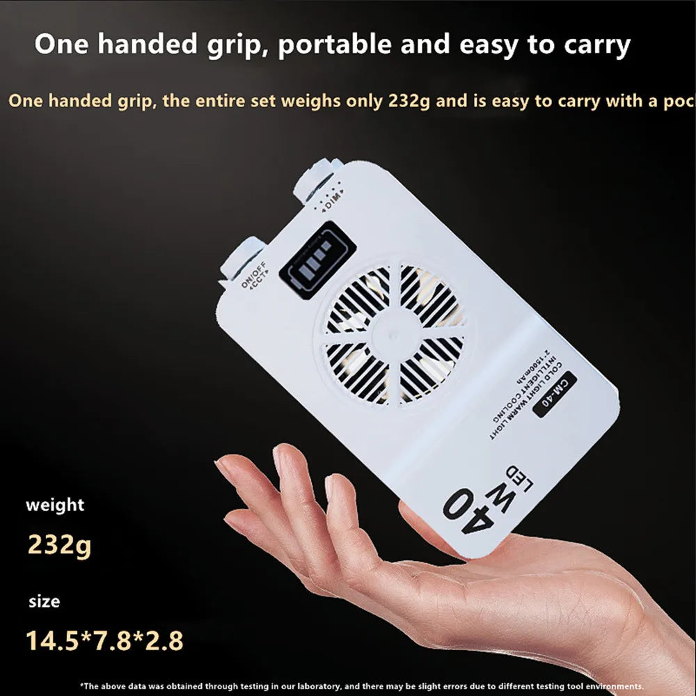 40W Handheld Fill Light Portable Pocket Selfie Light Outdoor Photography LED Soft Light Beauty Light with Fan Camera Top Light