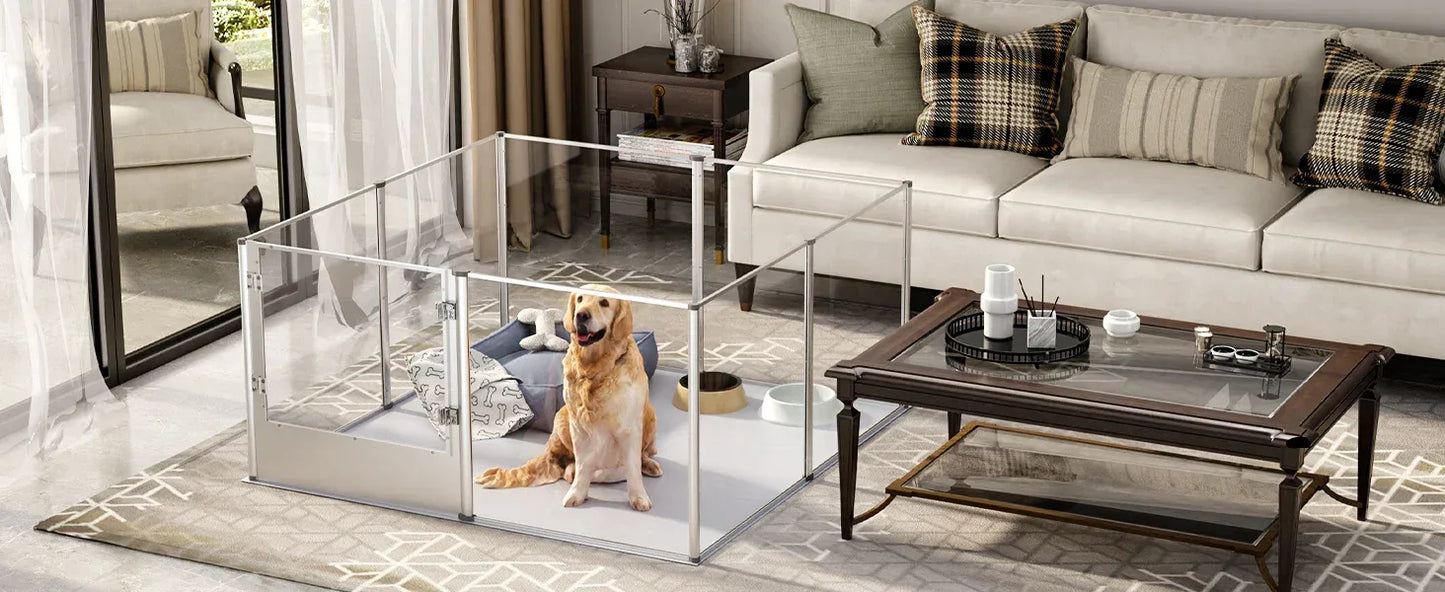 1Pc Large Acrylic Dog Playpen Cage Whelping Pen Box Indoor Enclosure Pet Clear Fence Puppy Playpen with Waterproof Fertility Pad