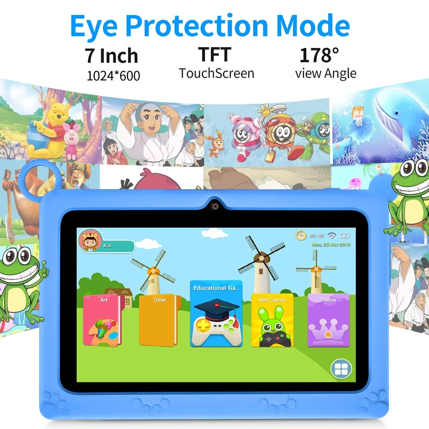 New 5G WIFI Children's Learning 7.0-inch Tablet 4GB RAM 64GB ROM Quad Core Mini Tablet with Leather Case Supports Games 4000mAh
