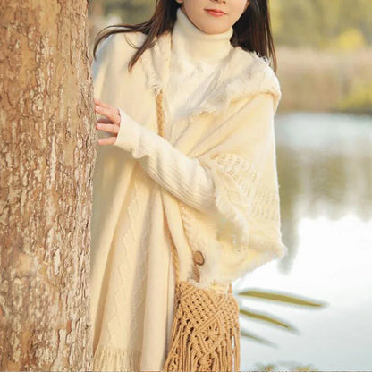Women Knitted Cape Shawl Wrap Cloak Ethnic Hooded Poncho Hoody Jumper Sweater Tassels Dropshipping