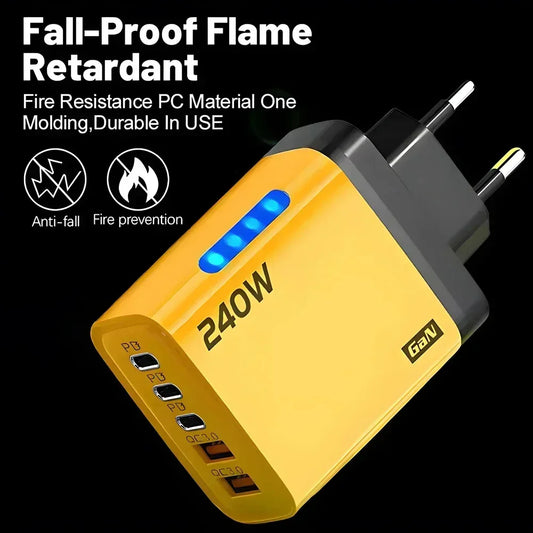 Total 240W Power GaN Charger 5 in 1 Fast Charging Charger PD Adapter For iPhone Samsung Xiaomi Huawei Laptop Tablet 2USB 3C by PDG ibma