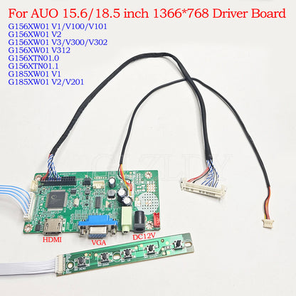 For AUO G156XW01 G185XW01 G156XTN01.0 1366x768 Controller Board HDMI+VGA To LVDS LED Screen Laptop DIY display Driver Board Kit