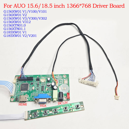 For AUO G156XW01 G185XW01 G156XTN01.0 1366x768 Controller Board HDMI+VGA To LVDS LED Screen Laptop DIY display Driver Board Kit