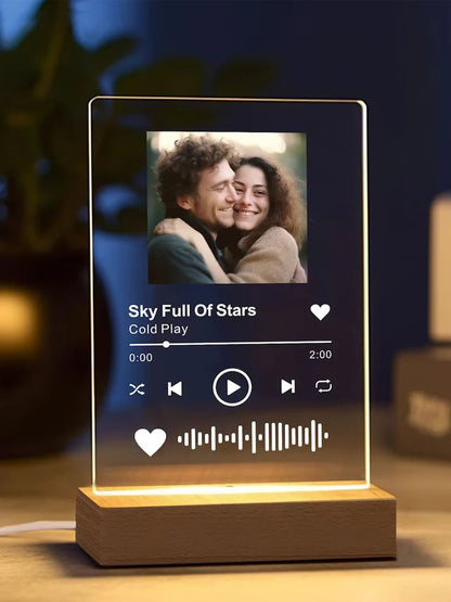 Personalized Anniversary Couples Mother's Day Gifts for Women Men 7 Colors Heart Picture Frame Acrylic Plaque with Night Light