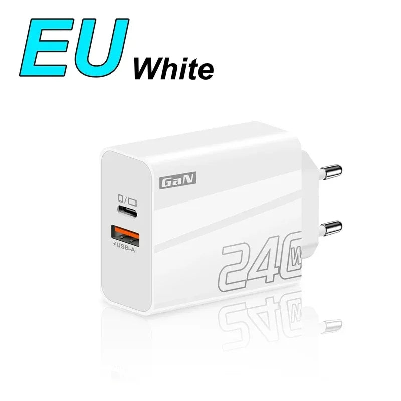 240W GaN USB Type C Charger PD Fast Charge Phone QC 3.0 Quick Chargers For iPhone 17 16Pro Max Mini iPad Charging NEW