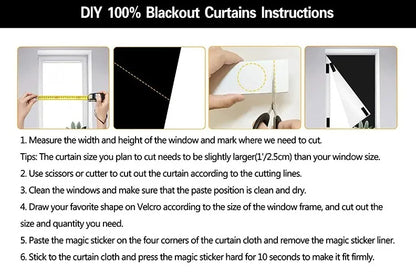 DIY Portable Travel 100% Blackout Curtain Portable Blocking Darkest Window Cloth for Living Room Home Non-perforated Black Cloth