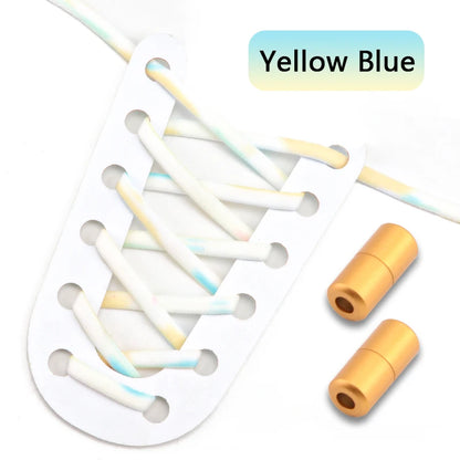 Frosted Capsule Buckle No Tie Shoelace Round Elastic Shoe Laces Sneakers Gradient Colorful Shoelace Without Ties for Kids Adult