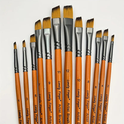 12pcs Premium Angular Paint Brushes - High-Quality Nylon Hair Angled Watercolor Brushes for Acrylics, Watercolors, Gouache
