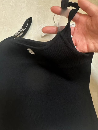 Design Sense Niche Black Beaded Letter-Printing Sleeveless Camisole Women's Summer Crop Tops Hot Girl Outer Wear Short Base Vest