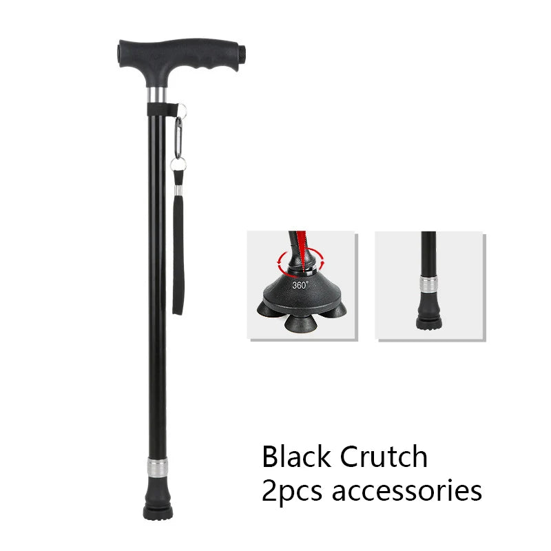 1pc Old People Crutch 60-94cm Telescoping Aluminum Alloy Rod Walking Stick T-handle with Lamp