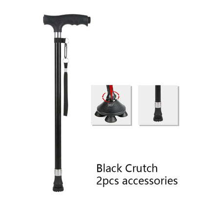1pc Old People Crutch 60-94cm Telescoping Aluminum Alloy Rod Walking Stick T-handle with Lamp