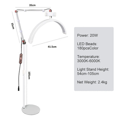 16 INCH LED Half Moon Lash Light Temperature 20W 3000K-6000K LED Ring Lamp for Beauty Facials Skincare Tattoo Eyebrows Filming