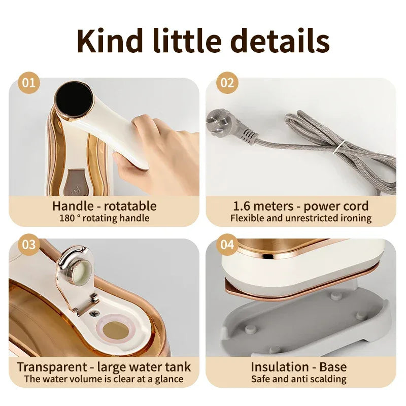 1200W Portable Handheld Steam Iron High Power Three-speed Garment Steamer Touch Screen Rotary Electric Iron Travel Steam Iron