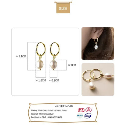 TrustDavis Real 925 Sterling Silver Sweet Irregular Baroque Pearl Hoop Earrings For Women Wedding Valentine's Day Jewelry DB338