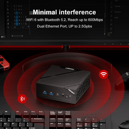 FIREBAT MINI PC AM02 AMD Ryzen 5 6600H 16GB DDR5 RAM 512GB SSD WIFI6 BT5.2 Windows11 Portable Desktop Computer Network port HDMI