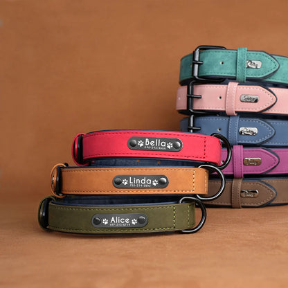 Personalized  PU Leather Dog Collar Soft Padded Pet Dog Collars Engraved Name Paw Durable Necklace for Small Medium Large Dogs