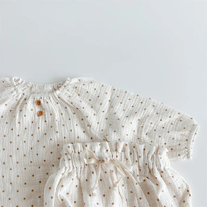 2024 Spring Newborn Floral Print Cotton Long Sleeve Tops+Shorts 2pcs Boy Girl Baby Loose Dots T-shirt Set Thin Infant Tees Suit