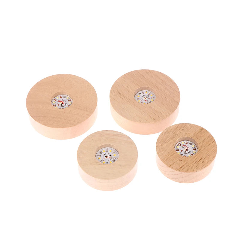 1PC Battery Operated 8/10cm Round Wooden LED Light Dispaly Base Stand Holder Table Night Lamp Base Crystal Glass Art Ornaments
