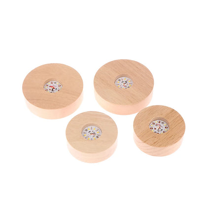 1PC Battery Operated 8/10cm Round Wooden LED Light Dispaly Base Stand Holder Table Night Lamp Base Crystal Glass Art Ornaments