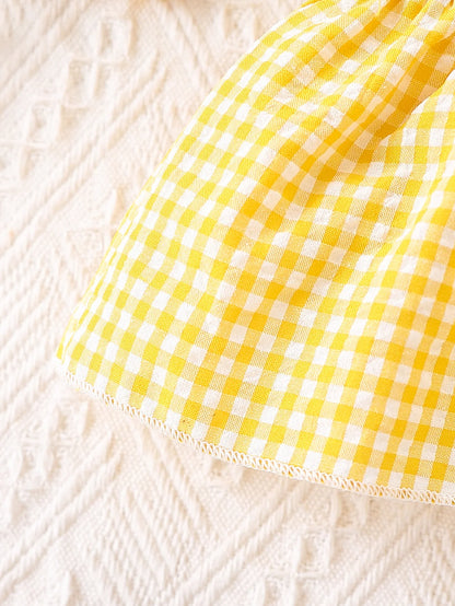 Summer Baby Girls Clothing Set & Denim Shorts Set 2-6Y | Yellow Plaid Ruffled Cami, Distressed Denim with Bow | Soft Breathable