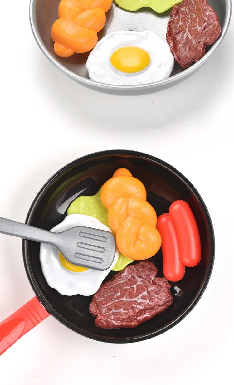 8pcs/set Simulation Kitchenware Play Set Pot Steak Vegetable Bread Hot Dog Omelette Children Toy Kitchen Food Toys