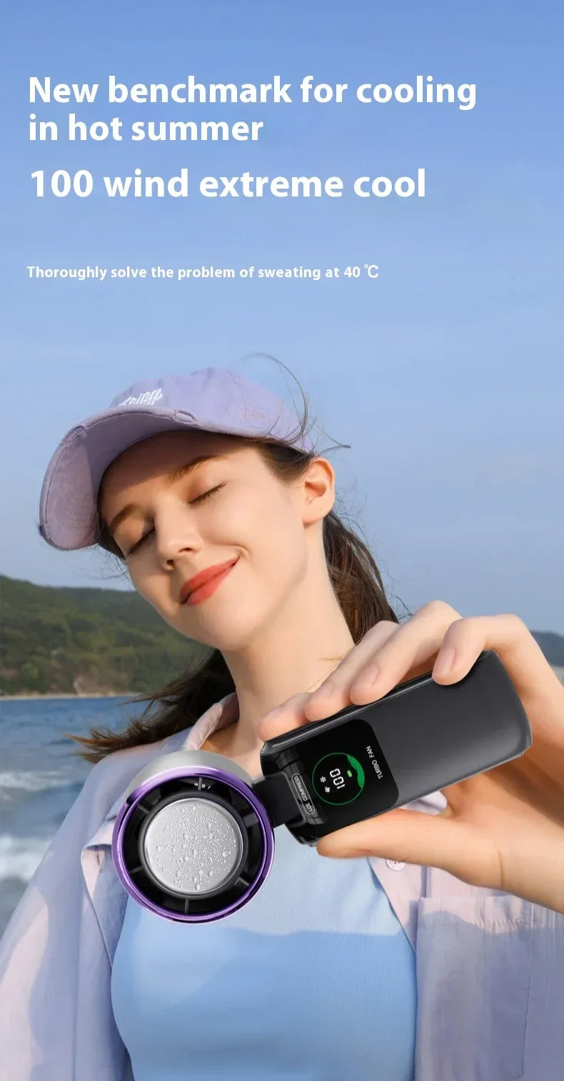 5-Speed Strong Cooling Mini Fan, Foldable & Neck Hanging - 9H Long Battery, Powerful Wind with LED for Office Outdoor Travel