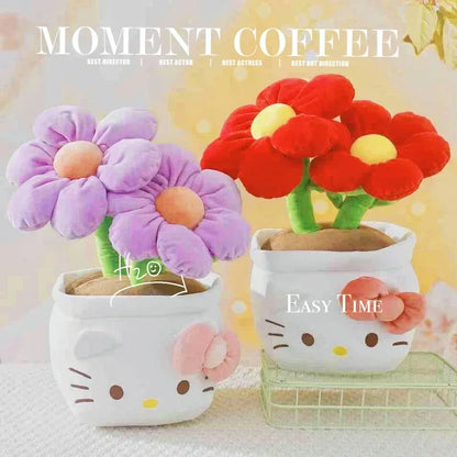 New Sanrio Kawaii HelloKitty Plushie Stuffed Potted Plant Orange Plush Doll KT Purple Flower Room Peluche Kid Christmas Gift