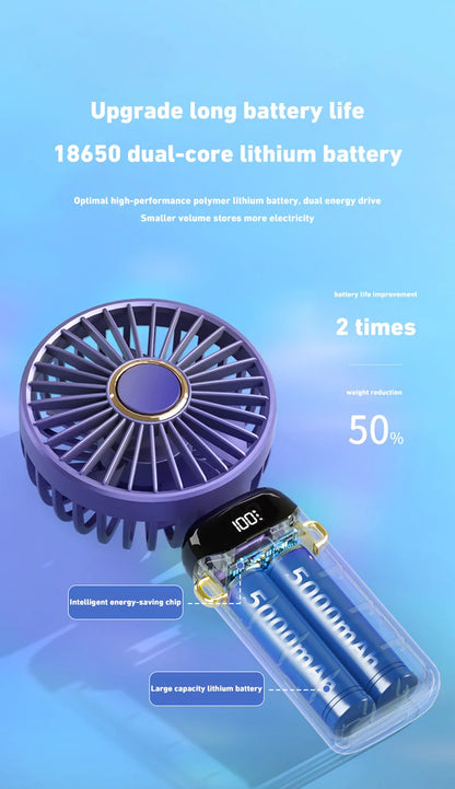 2026 New Handheld Mini Fan Foldable Neck Hanging Fans 5 Speed USB Rechargeable Fan with Phone Stand and Display Screen 1800mAh