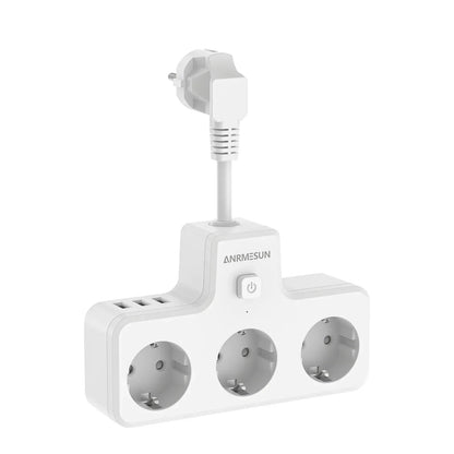 3840W EU Plug Power Strip with 2USB-A and Type-C Fast Charging Outlets Adapter Electrical Socket 250V 16A with Expansion Cable