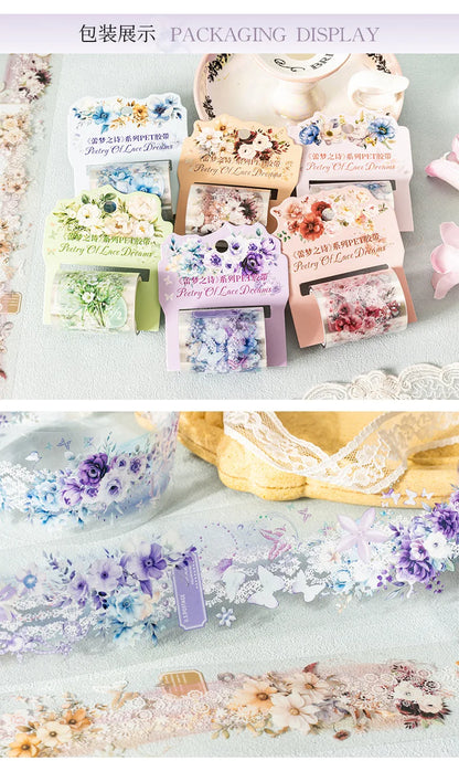 Mr. Paper 1 Roll Lace Flower PET Tape Home Decoration for Scrapbook Frame Phone Case Notebook Phone Case Collage Sticker Gifts