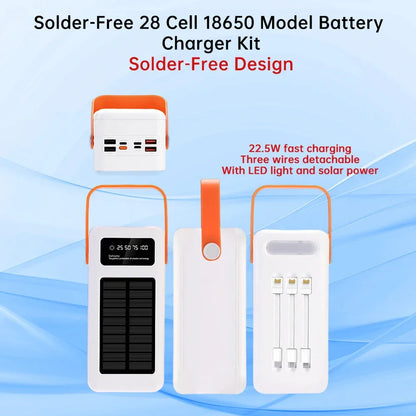 28 Solar 18650 Flat Head Battery Power Bank Welding Free Kit 22.5W Fast Charging Mobile Power Kit Easy Assembly