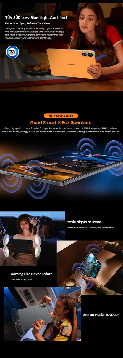 Blackview MEGA 12 Tablet 5G 12.2" 2.4K 120Hz Display Dimensity 7200 CPU IP69K Waterproof 50MP Camera 10000mAh Pad PC