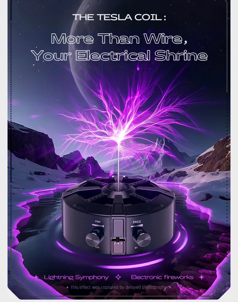 Tesla Coil Arc Music Box - Wide Voltage 110-240V, Bluetooth 5.3 Wireless+SD Card Lightning Purple Visual Arrangement.