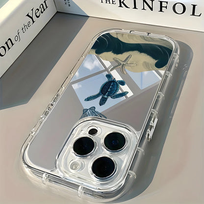 Ocean Turtle Beach Pattern Back Mirror Phone Case for IPhone 11 12 13 14 15 16 17 Pro Max X XR XS 7 8 Plus Air Shockproof Cover