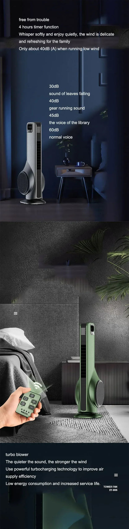 Portable 220v Leafless Electric Fan Tower Air Conditioning Fan Bedroom Silent Remote Control Indoor Purification Air Circulation