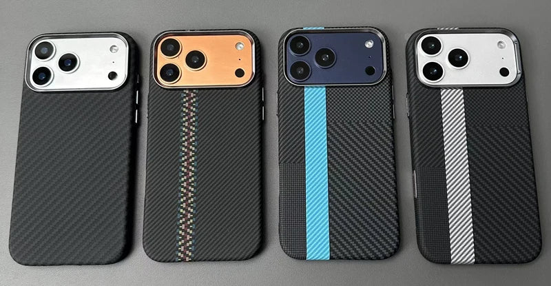 Carbon Fiber Texture Magnetic Armor Case For iphone 17 17Pro Max 16 Pro 15 14 13 Ultrathin Alloy Lens Wireless Charge Hard Cover