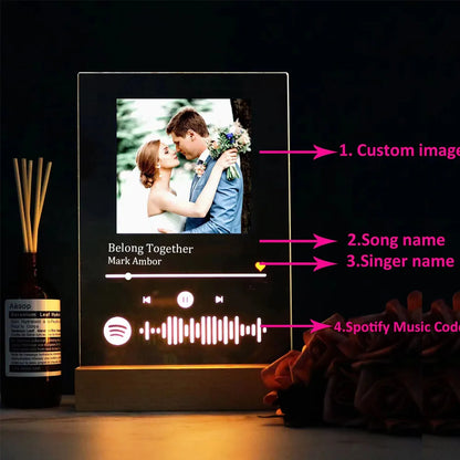 Personalized Anniversary Couples Mother's Day Gifts for Women Men 7 Colors Heart Picture Frame Acrylic Plaque with Night Light