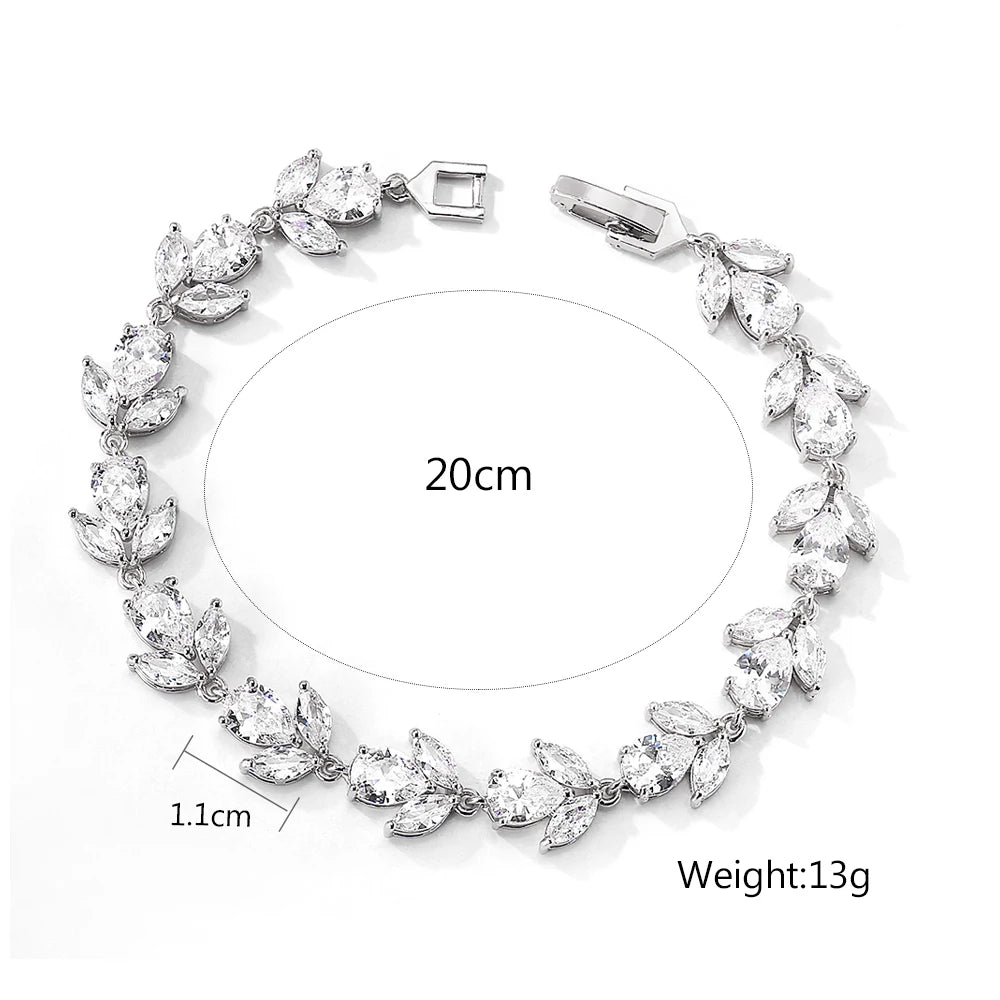 ZAKOL Luxury AAA Cubic Zirconia Wedding Bracelets for Women High Quality White Gold Color Leaf Charm Bracelet Bangles