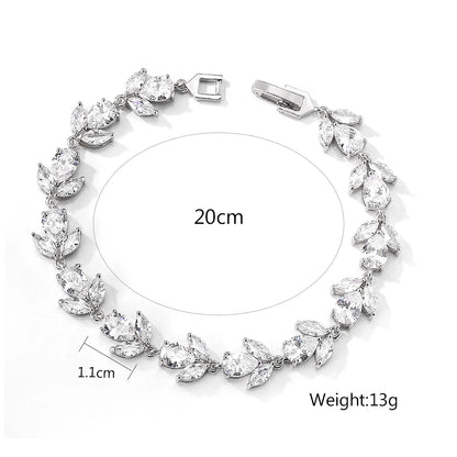 ZAKOL Luxury AAA Cubic Zirconia Wedding Bracelets for Women High Quality White Gold Color Leaf Charm Bracelet Bangles