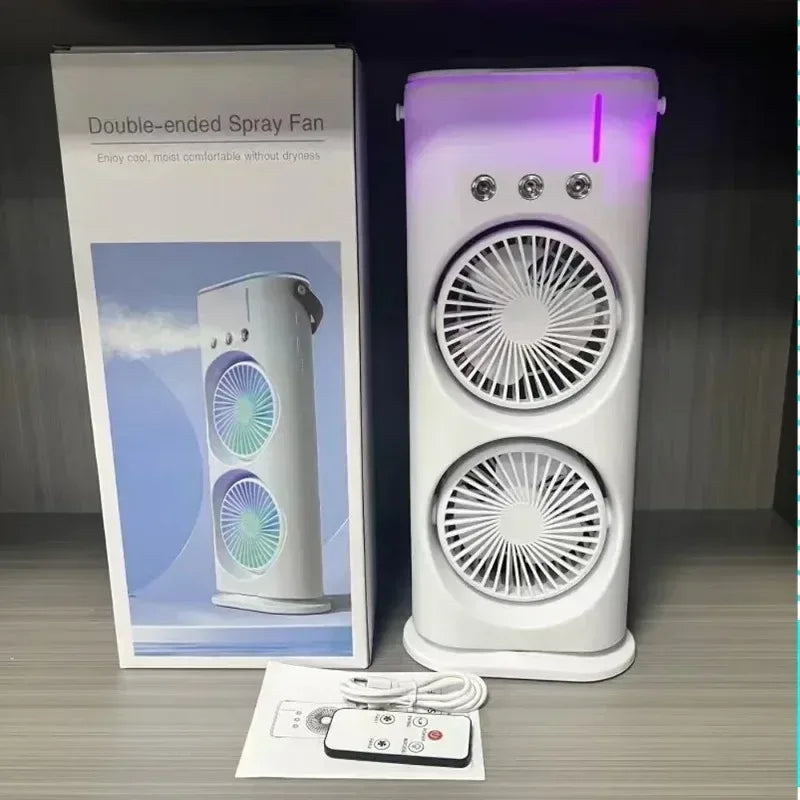 New USB Portable Dual Fan Air Cooler High-Power Desktop Fan with Cooling Mist Humidifier for Office Dormitory Home Use